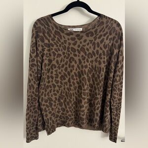 Zara Brown Leopard Print Knit Top